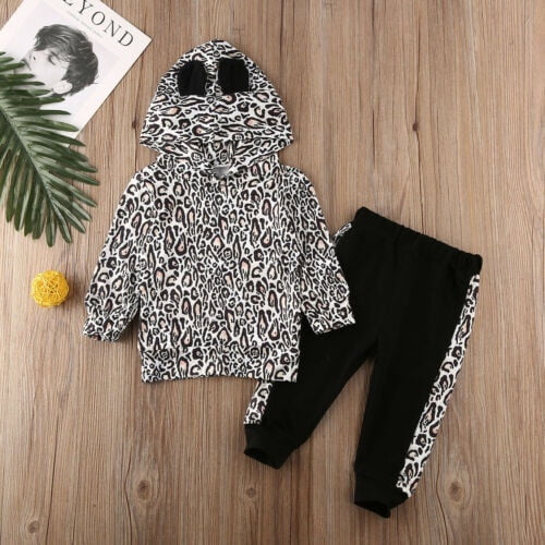 Newborn For Baby Girl Clothes Long Sleeve Hooded Top Leopard Pants Outfit Winter